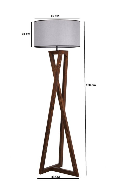 Opviq Lámpara de Pie de Madera Nogal y Gris con Pantalla de Tela
